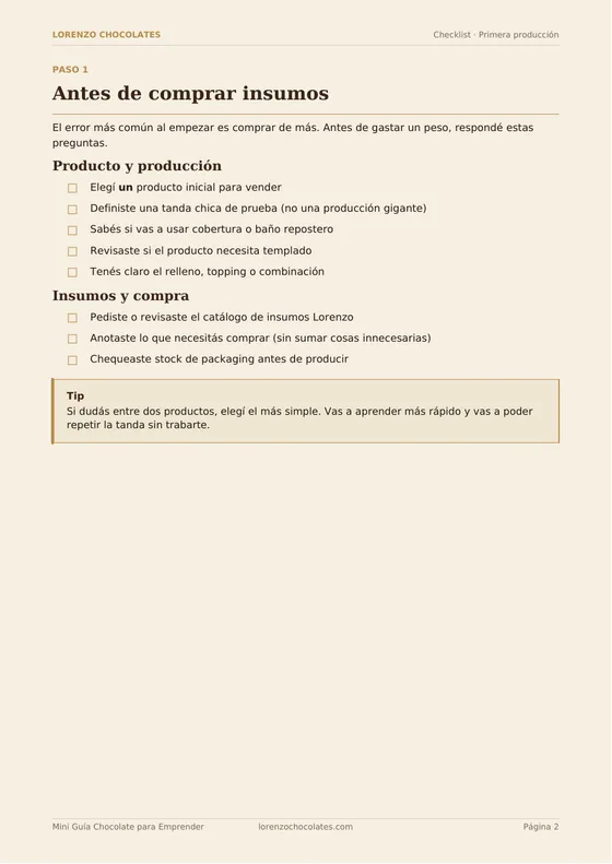 Checklist de primera producción